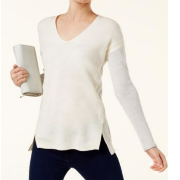 INC International Concepts Tops - Two-Tone Tunic Sweater Buttercream XL